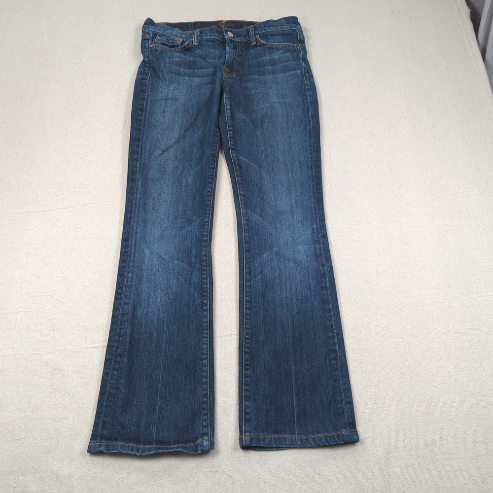 7 for all Manking Jeans Womens 29 Blue Boot Cut Stretch Dark Wash Cowgirl